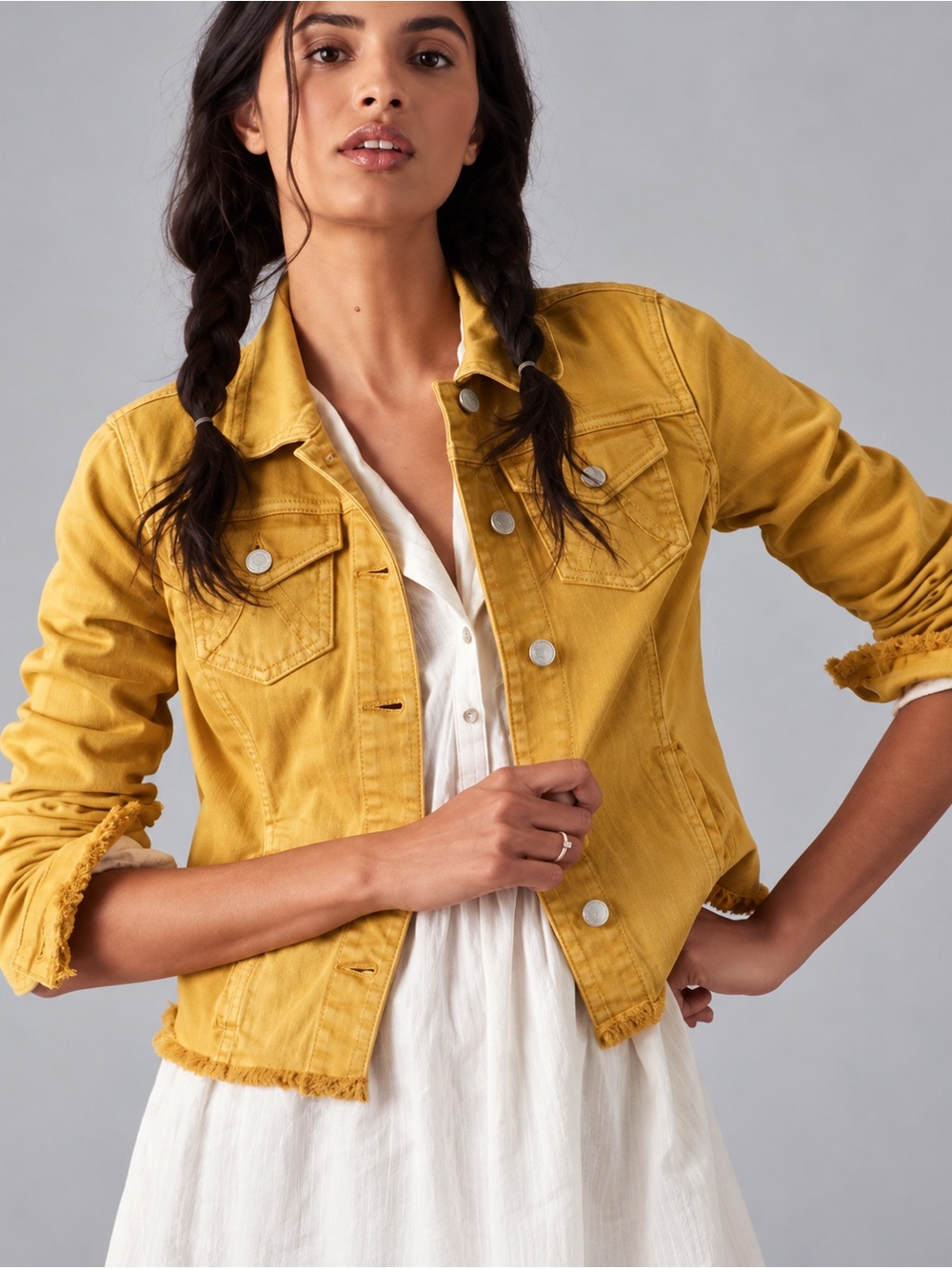 Pilcro for Anthropologie Mustard Yellow Cropped Denim Jacket